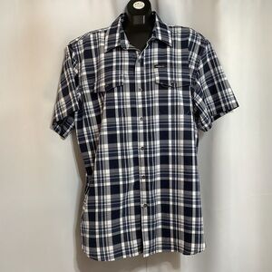 Wrangler Plaid Shirt Men's Size XL  Dark Blue and White Regular Fit